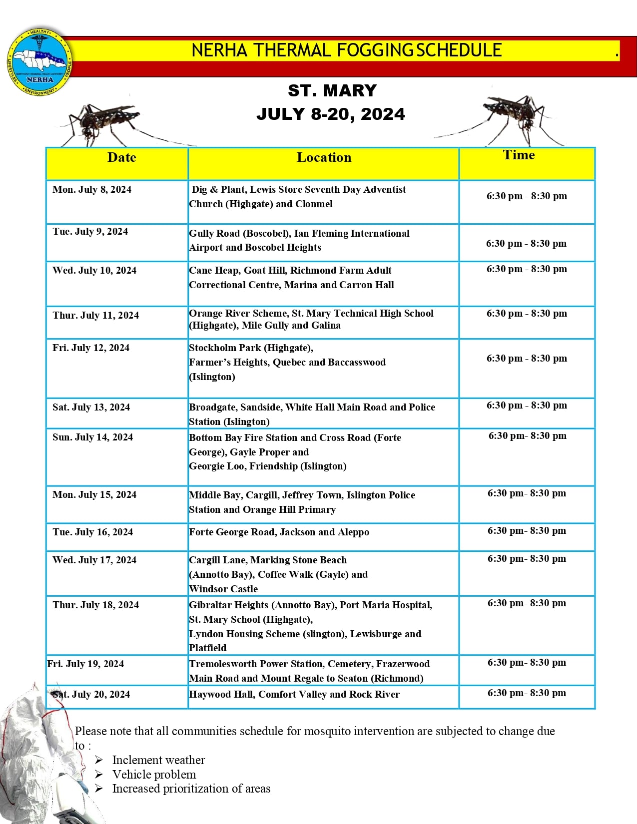 St Mary schedule